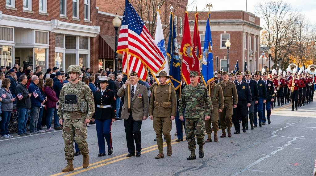 A wreath-laying ceremony at a veterans' memorial on November 11