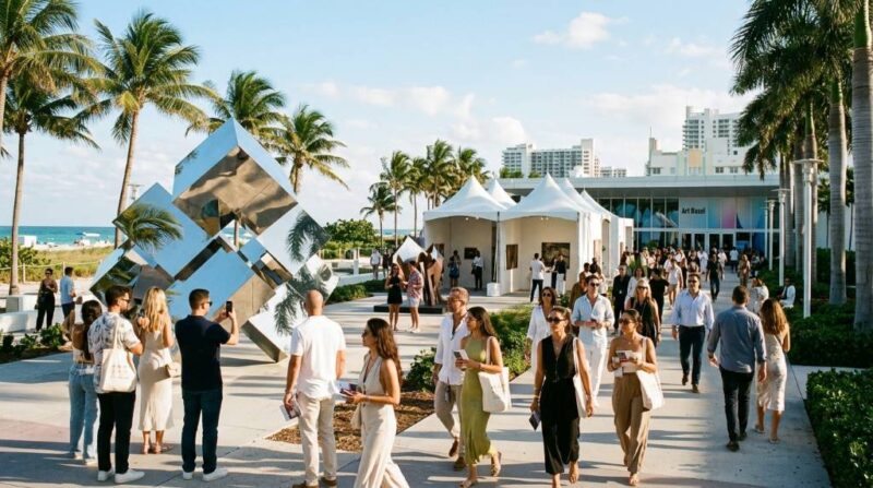 Visitors exploring contemporary art installations at Art Basel Miami Beach 2026