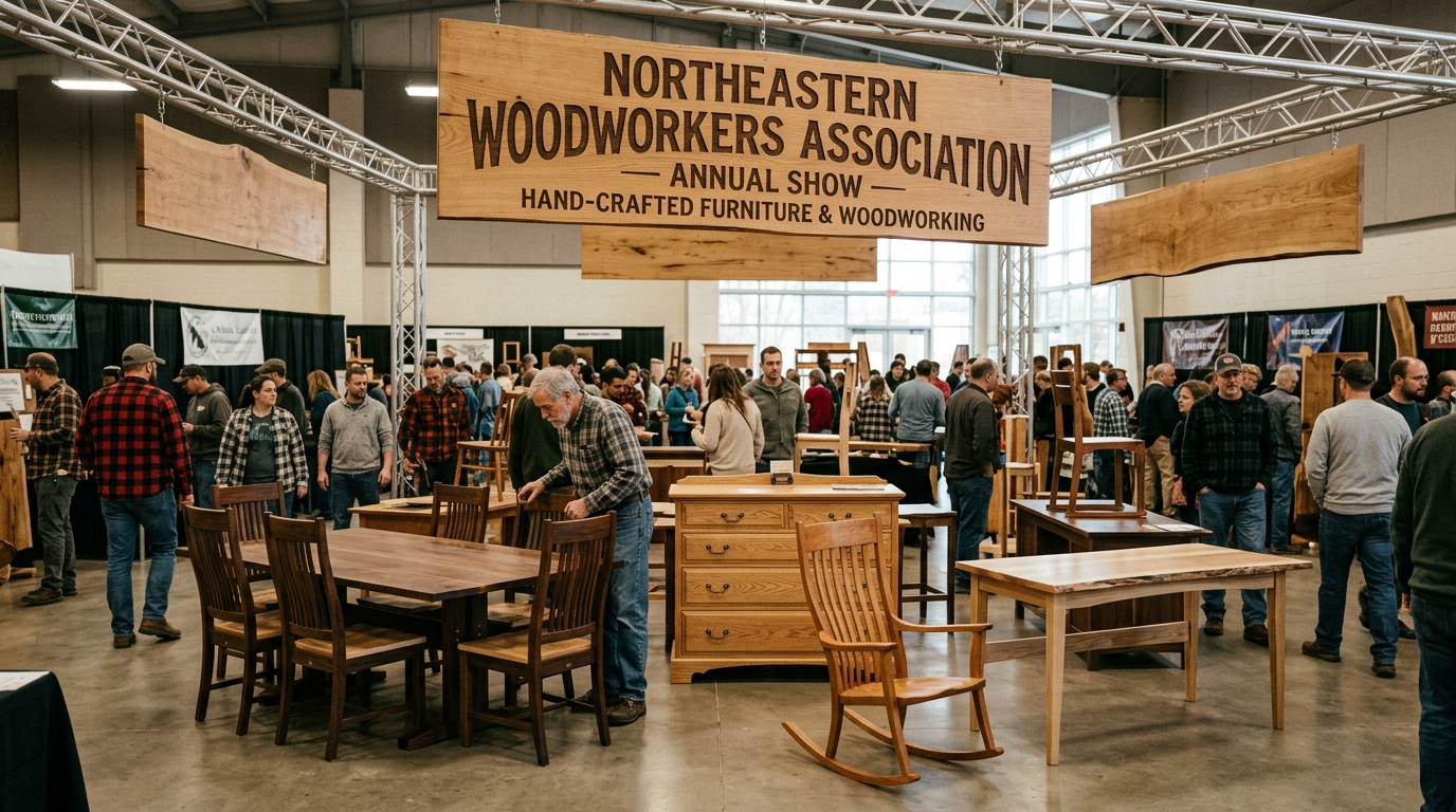 Hand-crafted wooden furniture on display at the Northeastern Woodworkers Association annual show