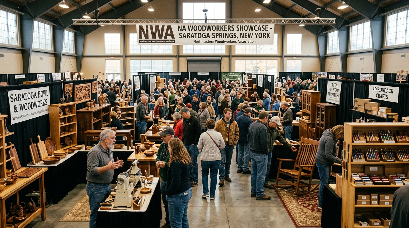 Crowds browsing vendor booths at the NWA Woodworkers Showcase in Saratoga Springs New York
