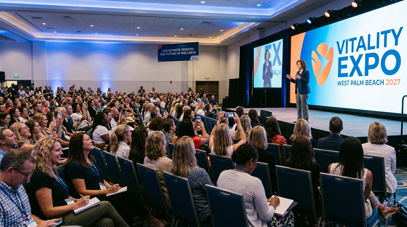 Visitors attending live keynote session at Vitality Expo West Palm Beach 2027
